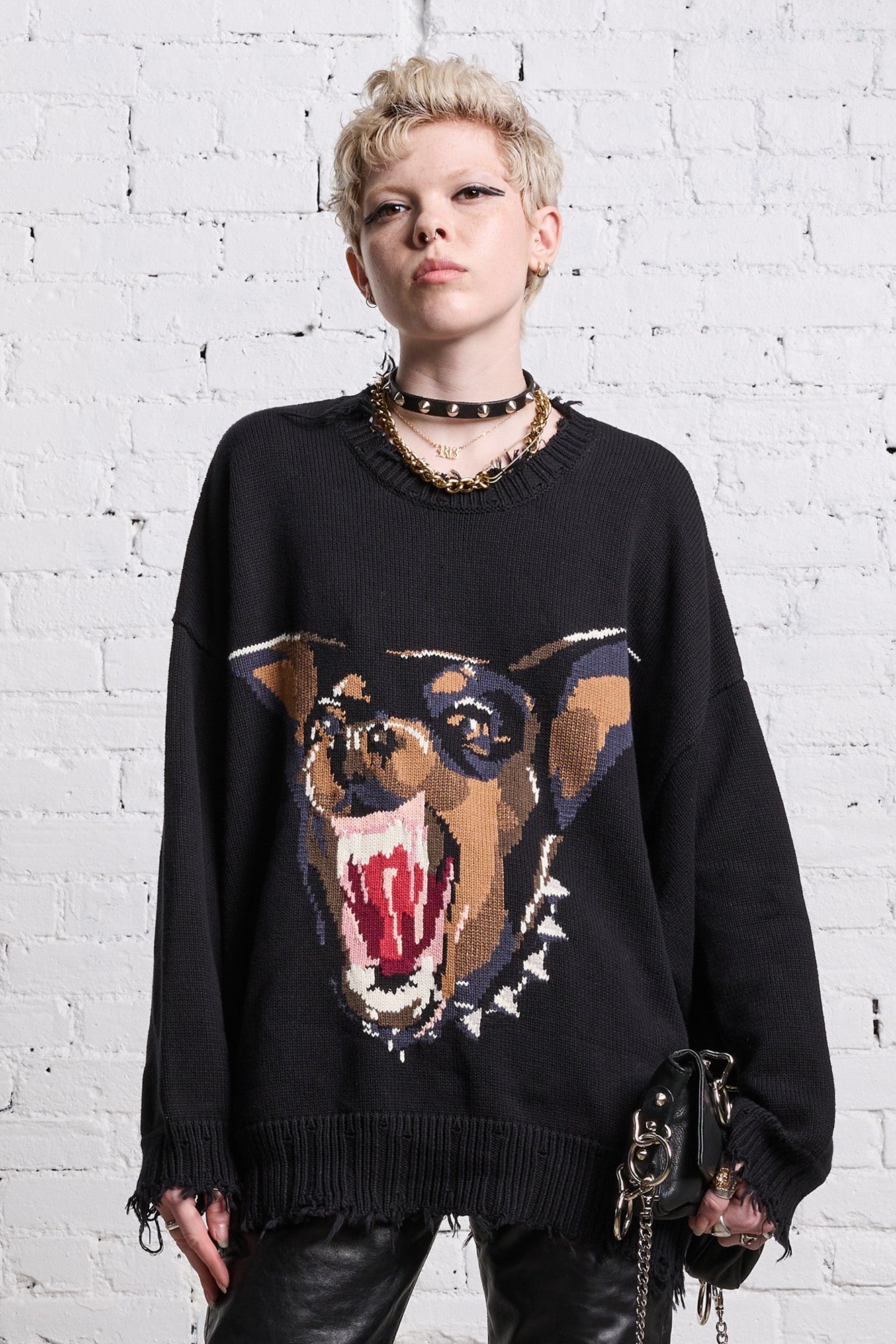 ANGRY CHIHUAHUA OVERSIZED SWEATER - BLACK – R13