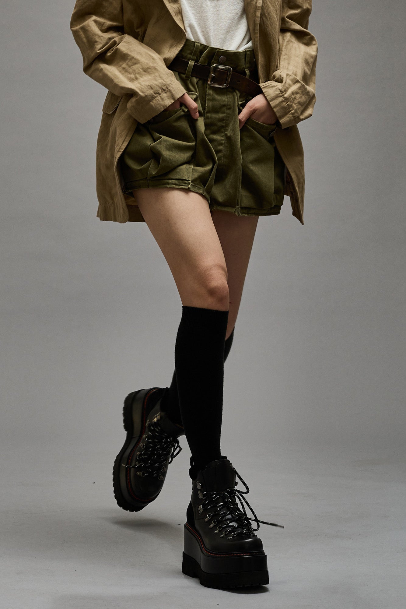 BUBBLE SKORT - OLIVE HERRINGBONE