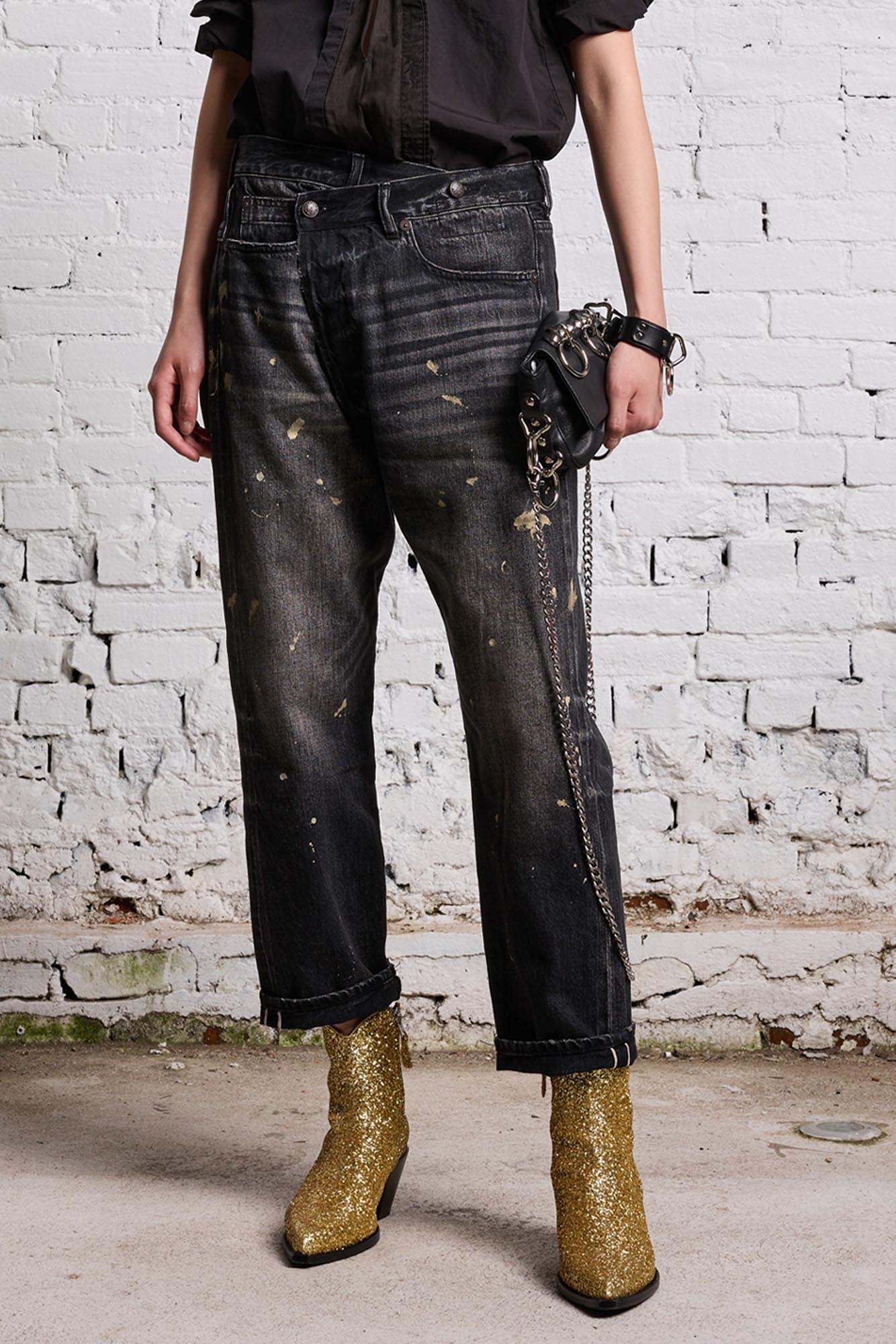 GOLD SPLATTER CROSSOVER JEAN ETON SELVEDGE BLACK R13