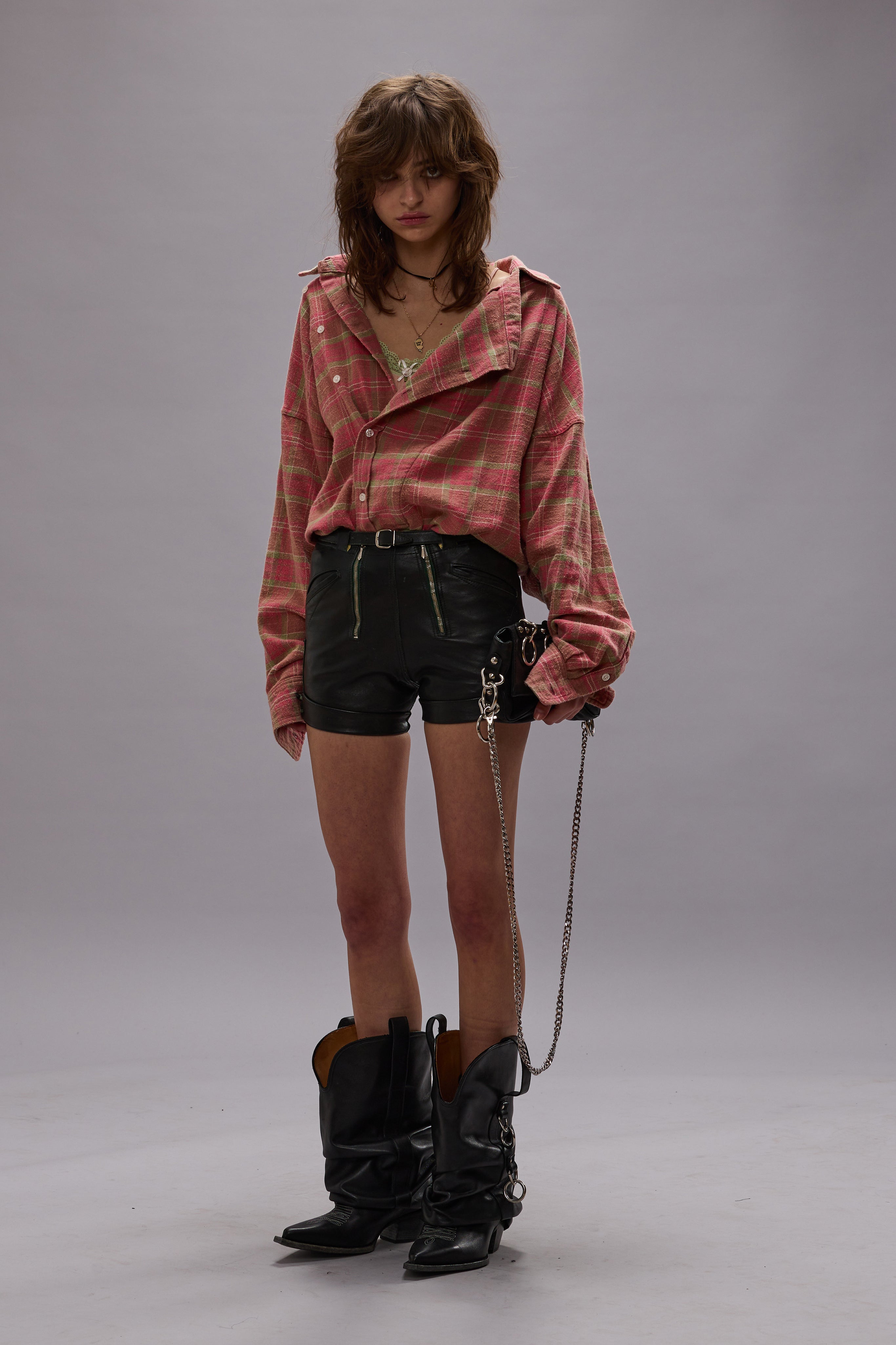 ASYMMETRICAL SHIRT - PINK PLAID