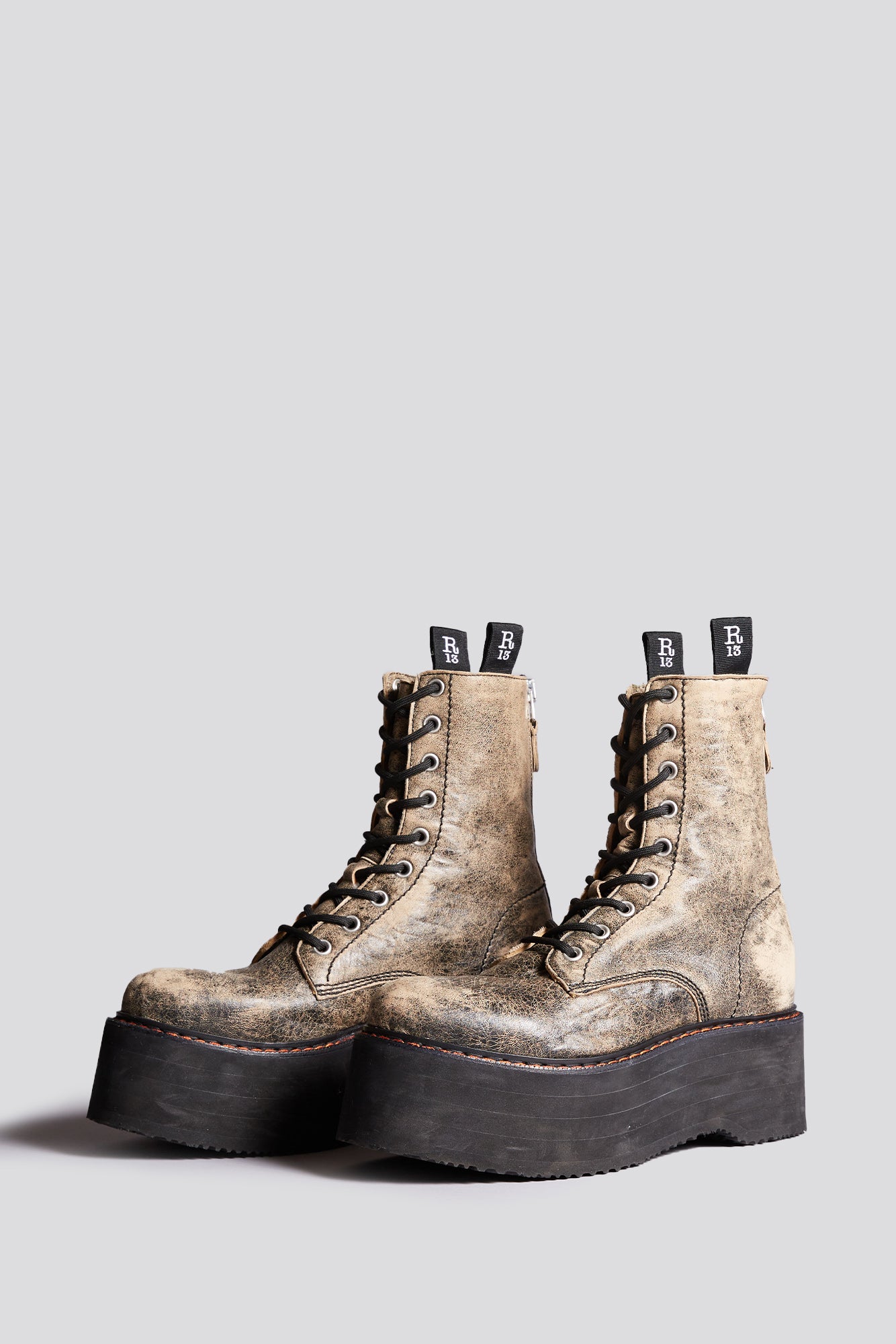 DOUBLE STACK BOOTS - DISTRESSED BROWN - R13 COMBAT BOOTS