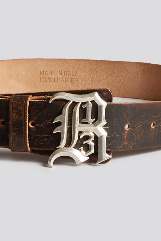 R13 LOGO BUCKLE BELT - BROWN