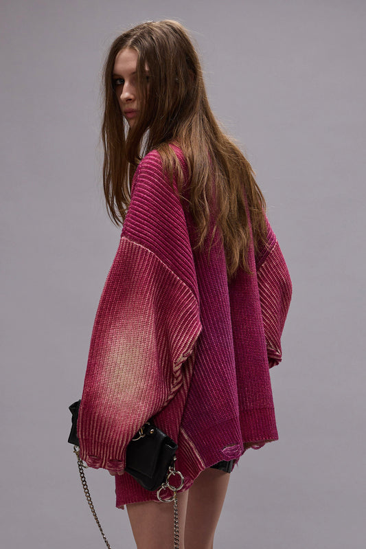 OVERSIZED CARDIGAN - RASPBERRY PRINT - R13