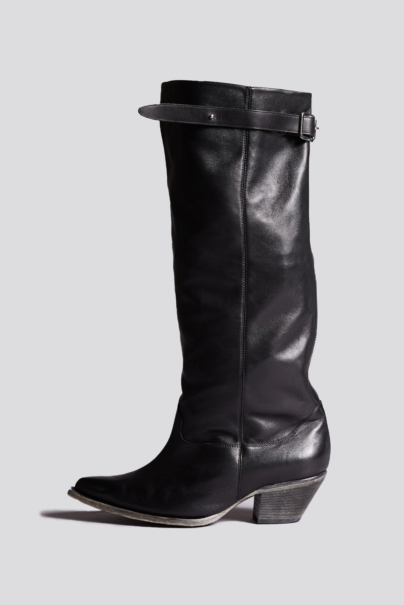 SLOUCH COWBOY BOOT - BLACK LEATHER