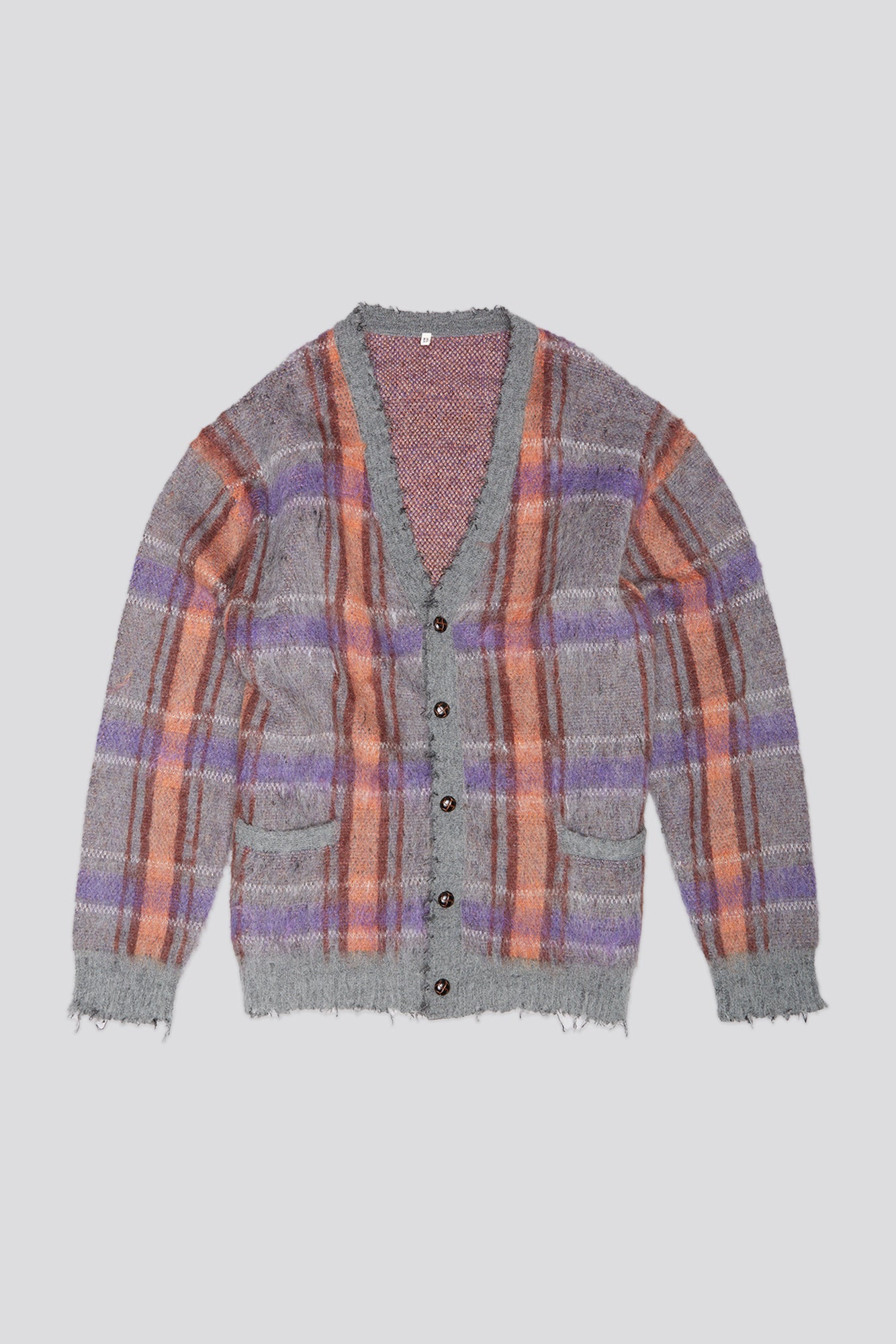 MOHAIR BOYFRIEND CARDIGAN - GREY PLAID