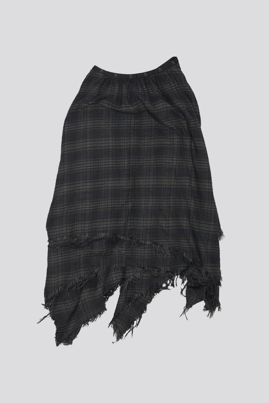 MIDI HANDKERCHIEF SKIRT - OVERDYED BLACK PLAID