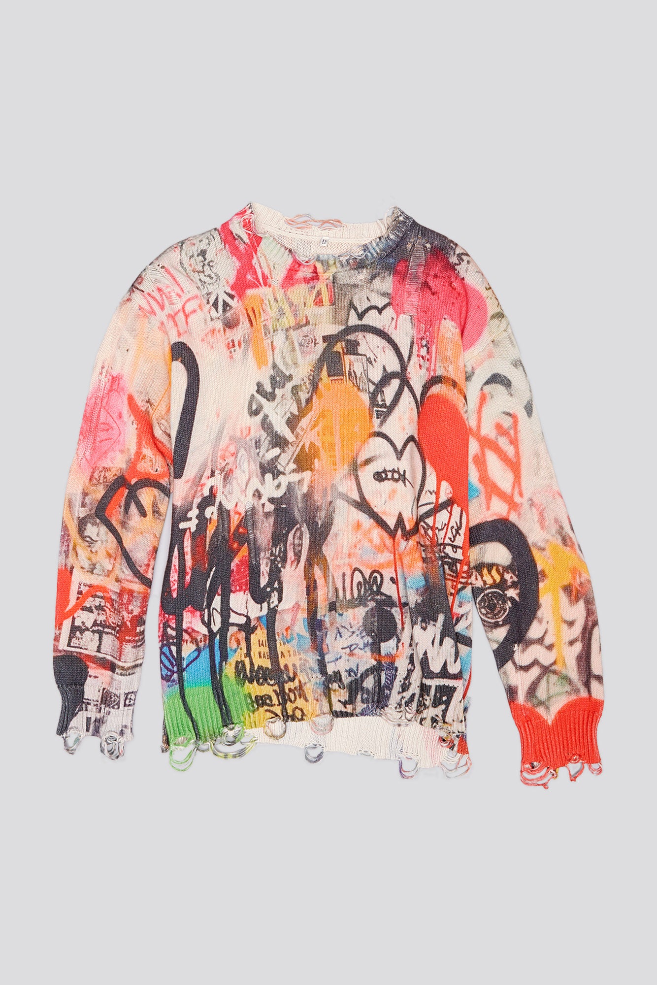 PRINTED BOYFRIEND SWEATER - HEART GRAFFITI PRINT