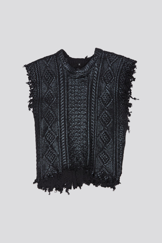 BOYFRIEND CABLE SWEATER VEST - COATED BLACK