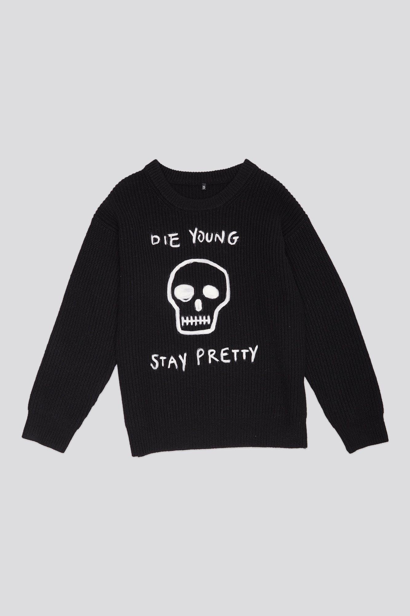 DIE YOUNG BOYFRIEND SWEATER - BLACK WITH NEEDLE PUNCHED GRAPHIC