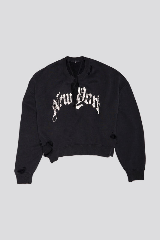 NEW YORK CROPPED CREWNECK - ACID BLACK - R13