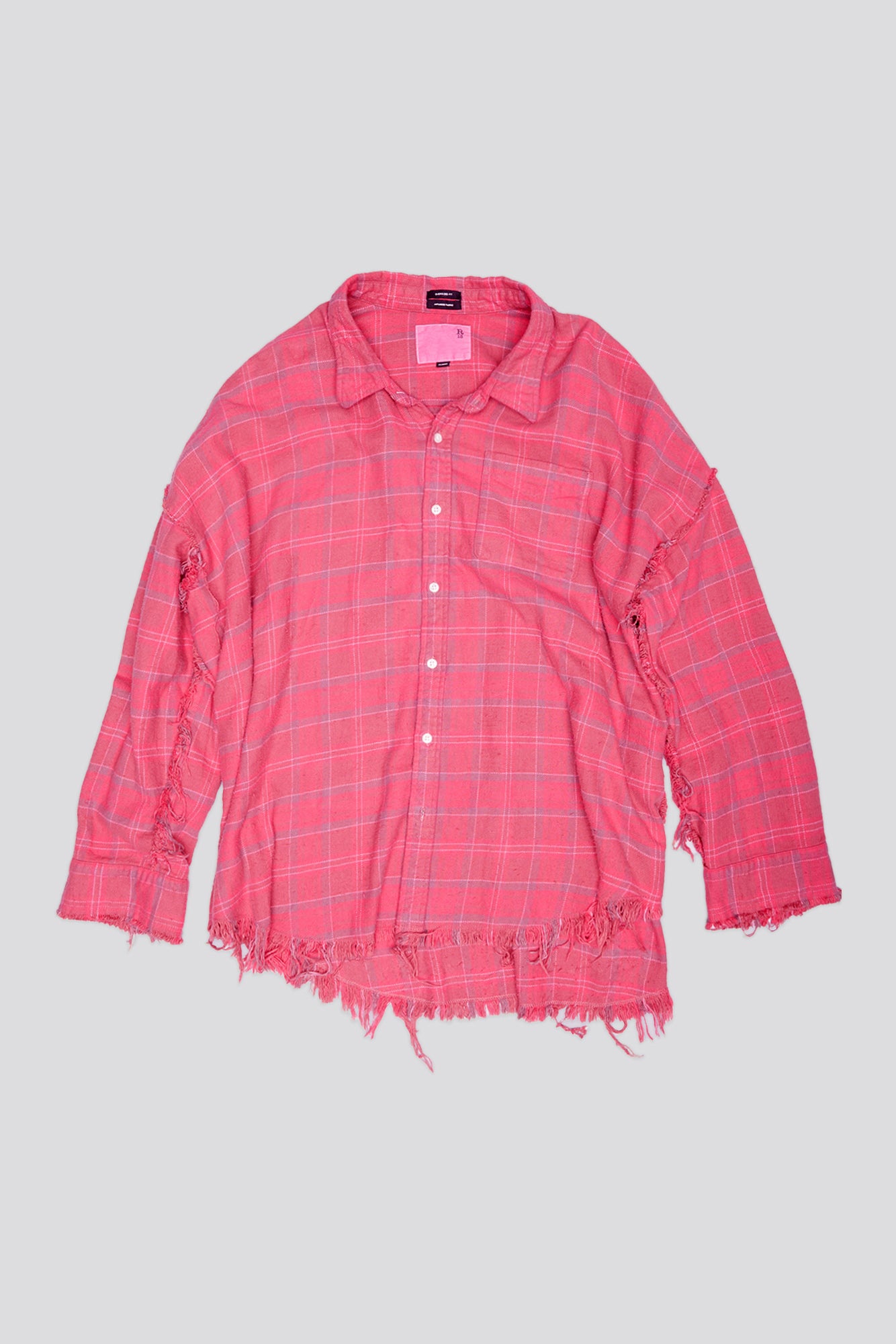 SHREDDED SEAM DROP NECK SHIRT - RASPBERRY OVERDYED PLAID