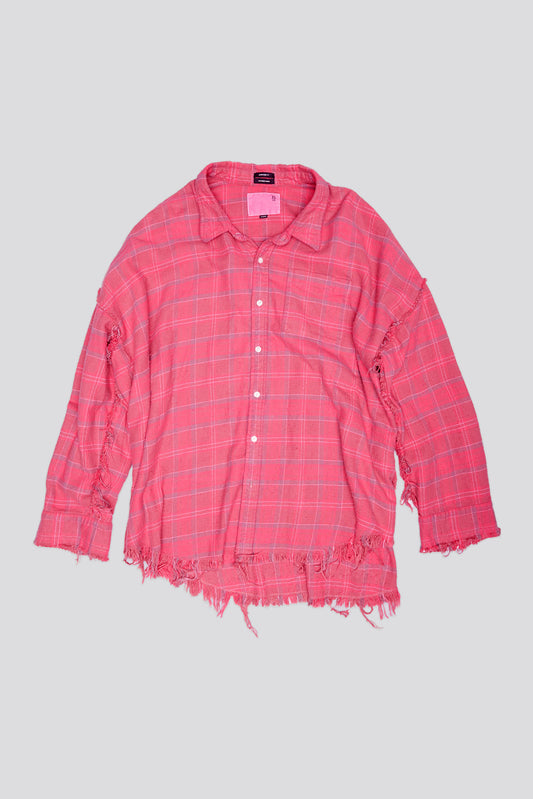 SHREDDED SEAM DROP NECK SHIRT - RASPBERRY OVERDYED PLAID