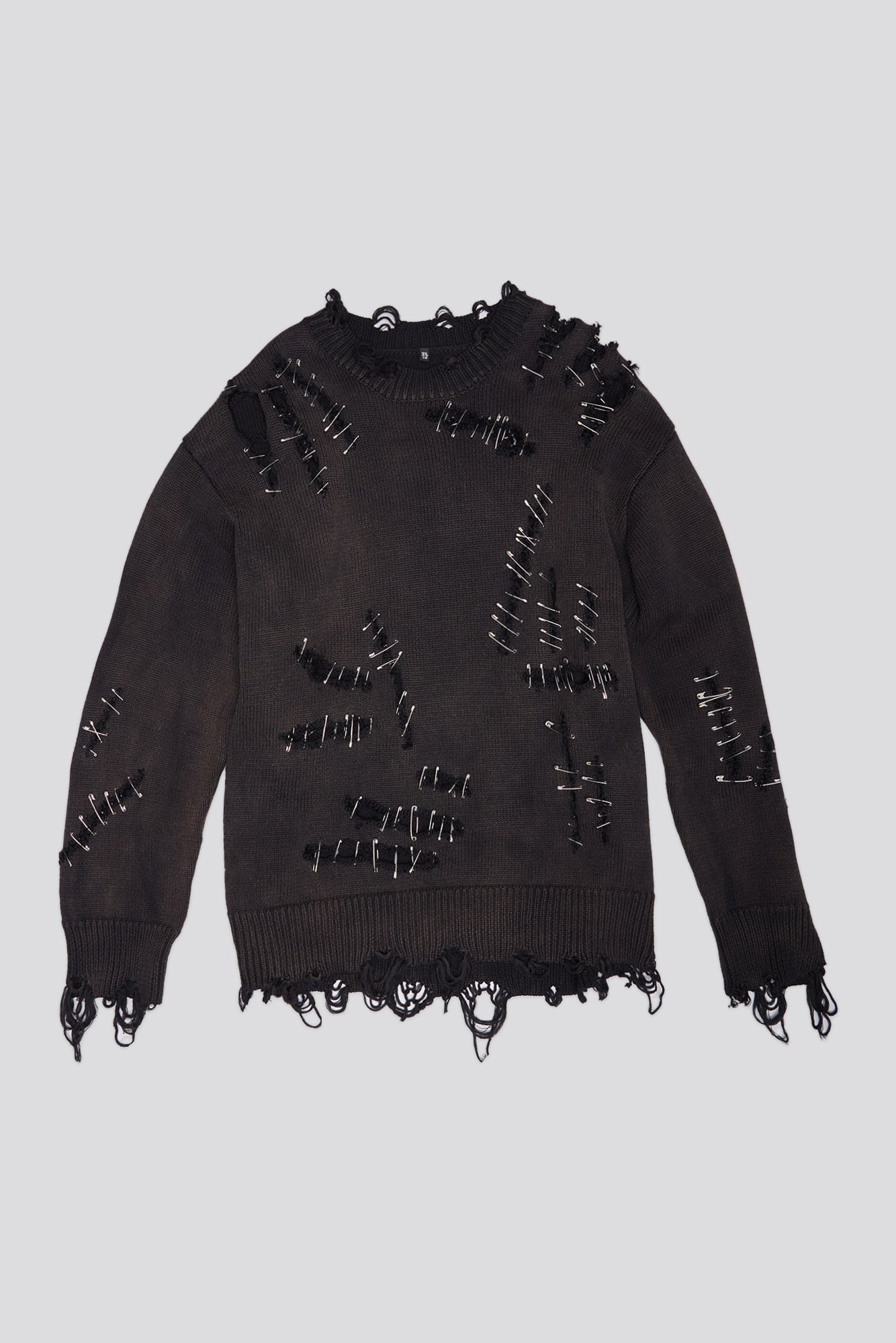 SLASHED BOYFRIEND SWEATER - BLACK WITH PINS