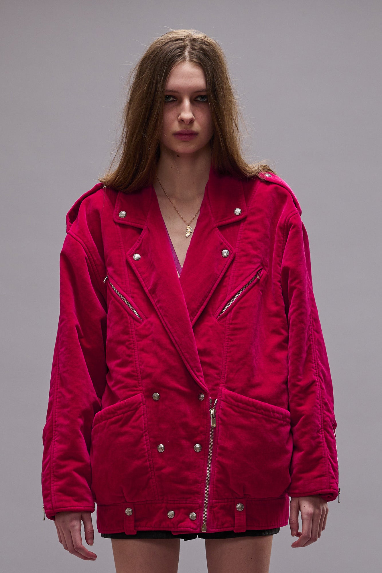 ELONGATED MOTORCYCLE JACKET - RASPBERRY VELVET - R13