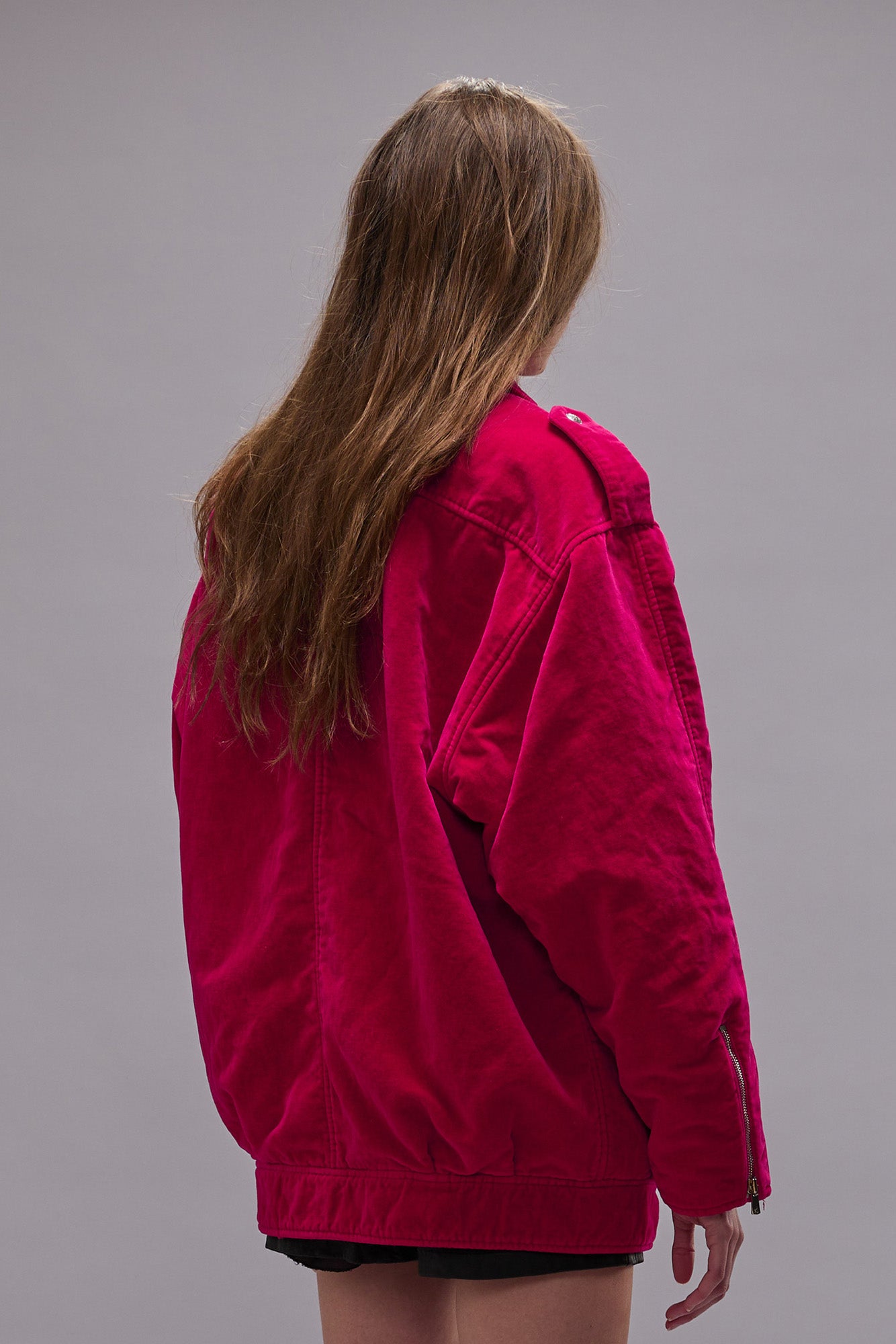 ELONGATED MOTORCYCLE JACKET - RASPBERRY VELVET