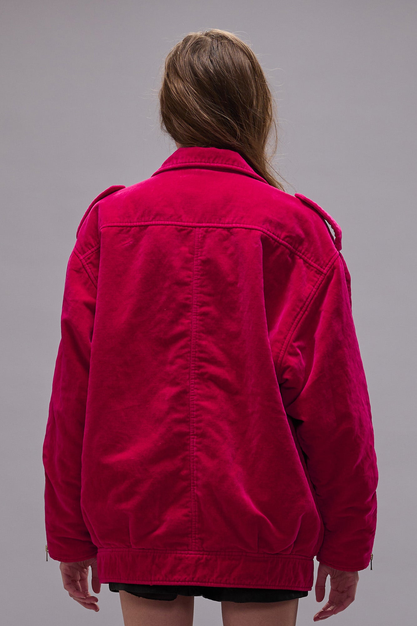 ELONGATED MOTORCYCLE JACKET - RASPBERRY VELVET