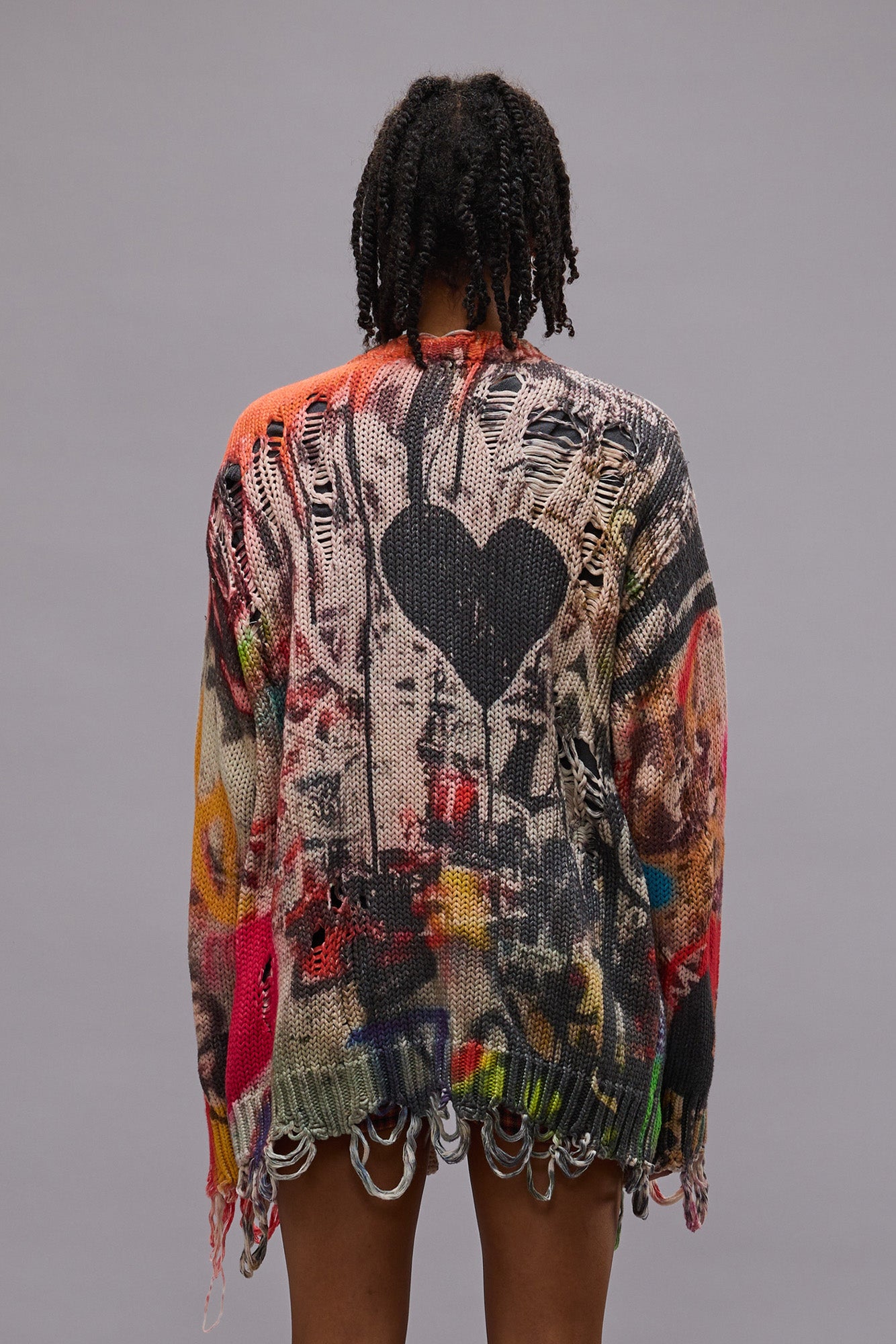 PRINTED BOYFRIEND CARDIGAN - HEART GRAFFITI PRINT