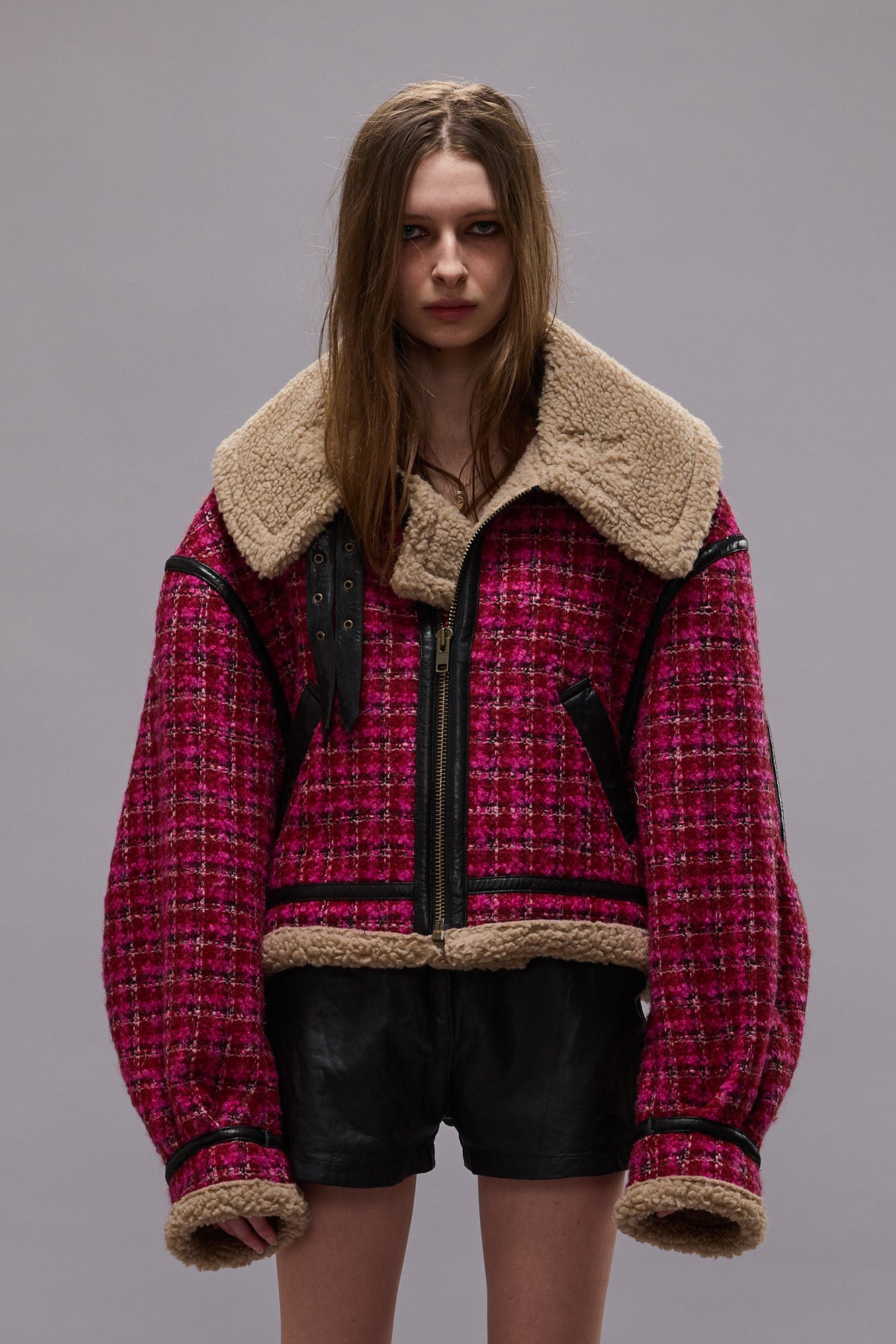 OVERSIZED AVIATOR JACKET - RASPBERRY TWEED