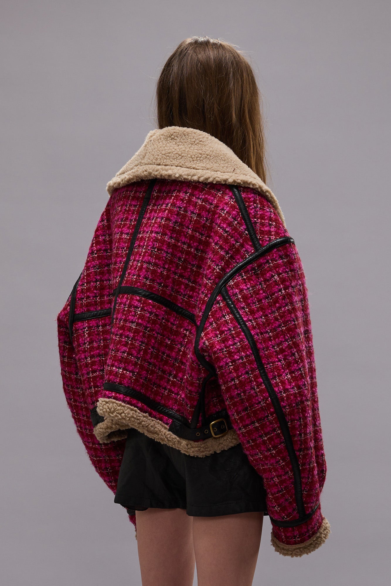 OVERSIZED AVIATOR JACKET - RASPBERRY TWEED