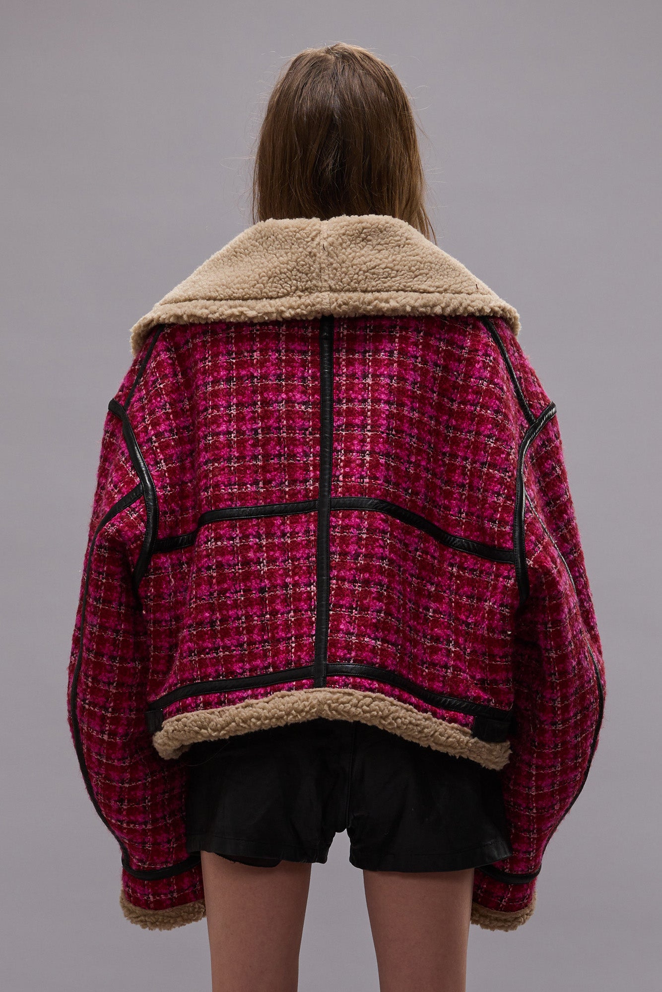 OVERSIZED AVIATOR JACKET - RASPBERRY TWEED