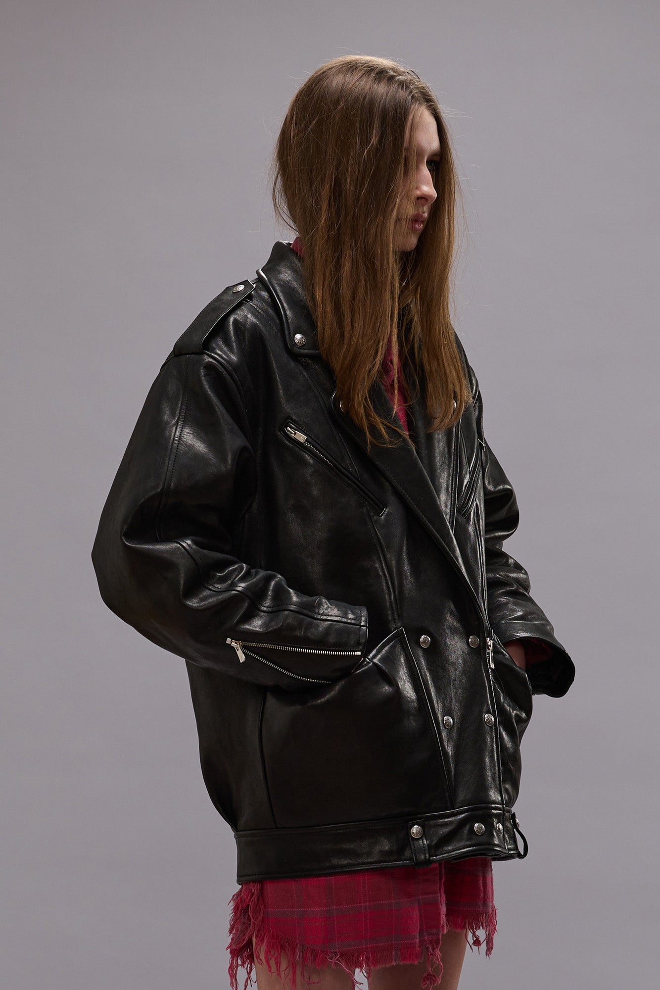 ELONGATED MOTORCYCLE JACKET - BLACK