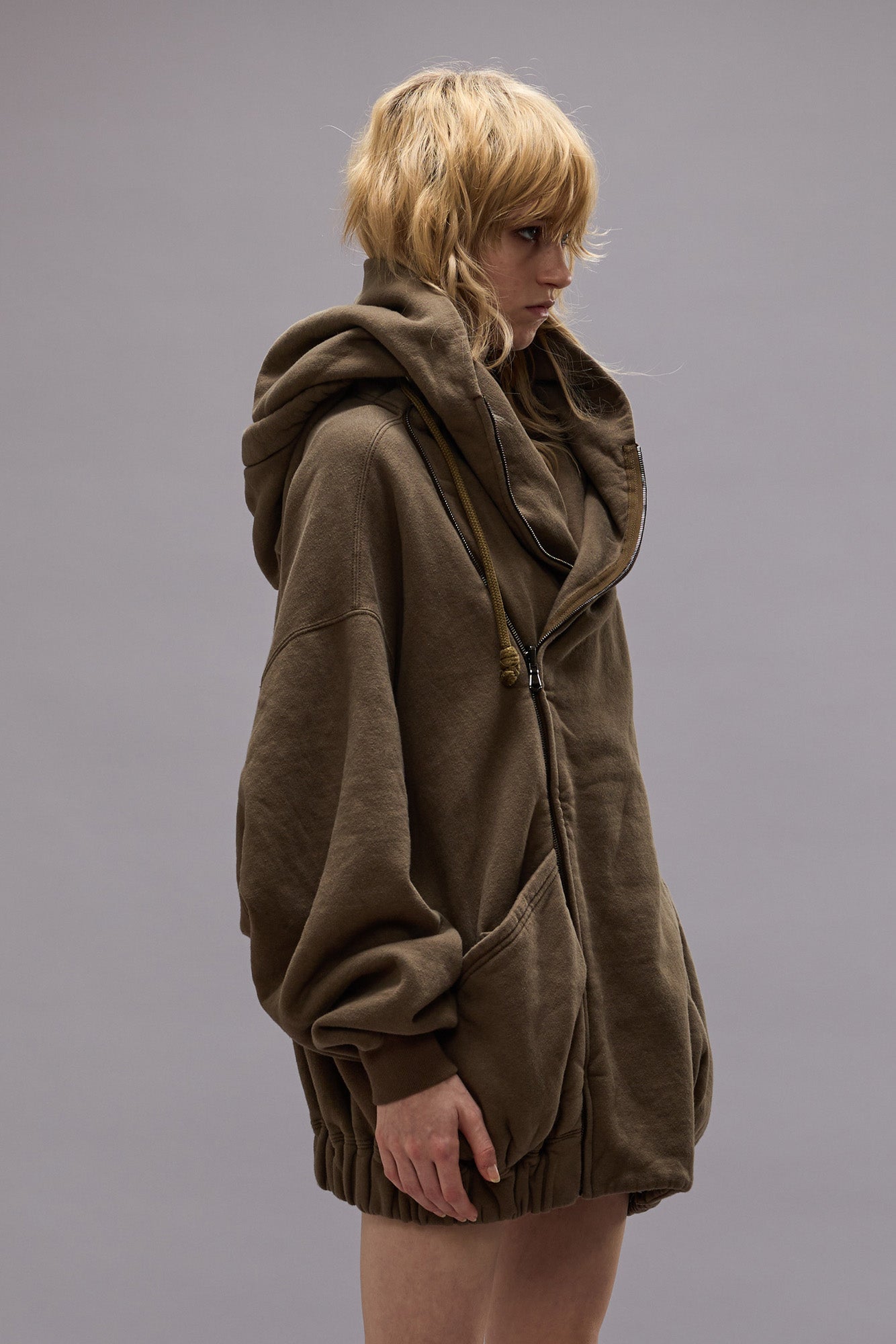 LILLIAN OVERSIZED SWEAT PARKA - OLIVE FLEECE