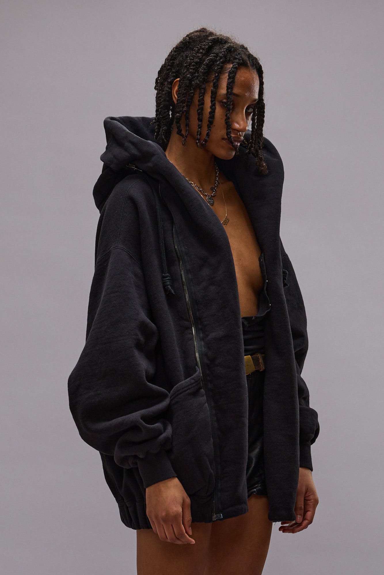 LILLIAN OVERSIZED SWEAT PARKA - BLACK FLEECE