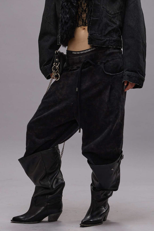 CROPPED PLEATED SWEATPANT - ACID BLACK