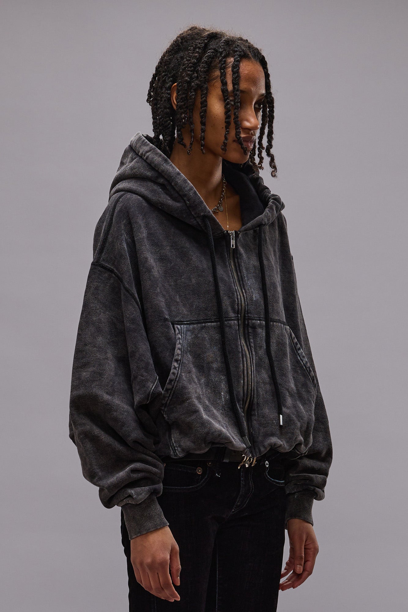 BALLOON ZIP-UP HOODIE - WASHED BLACK