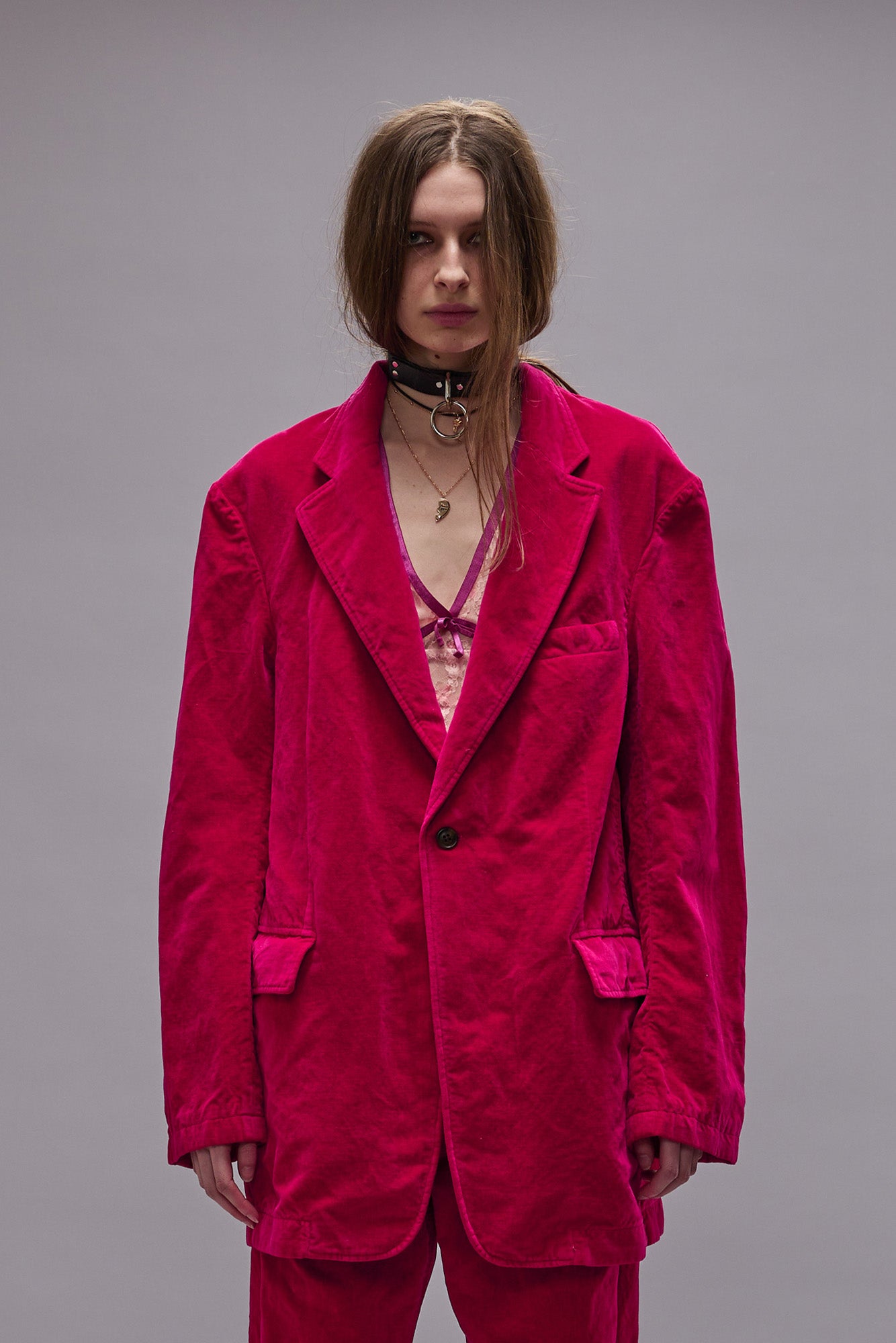 OVERSIZED RAGGED BLAZER - RASPBERRY VELVET