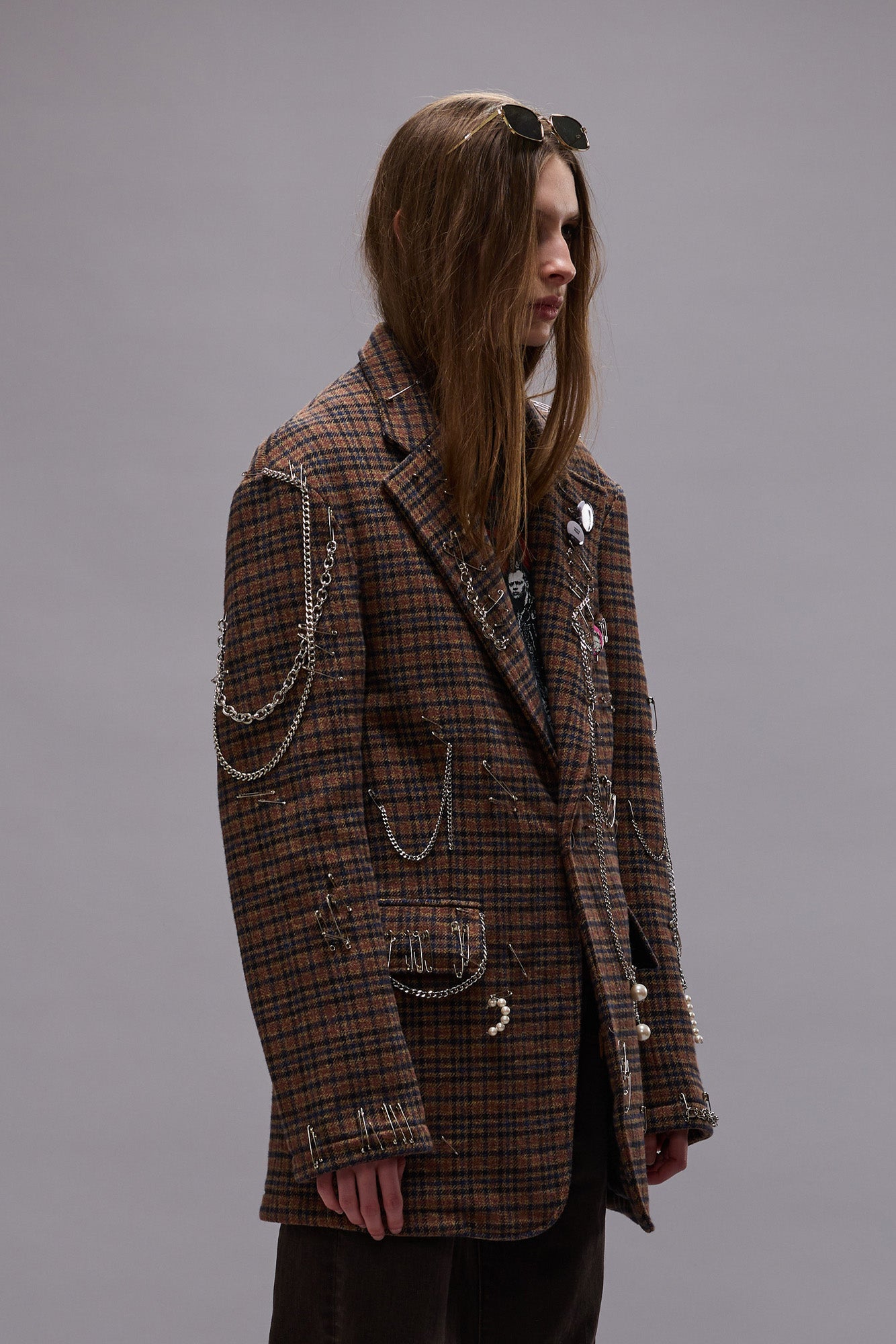 PINCUSHION BLAZER - BROWN PLAID