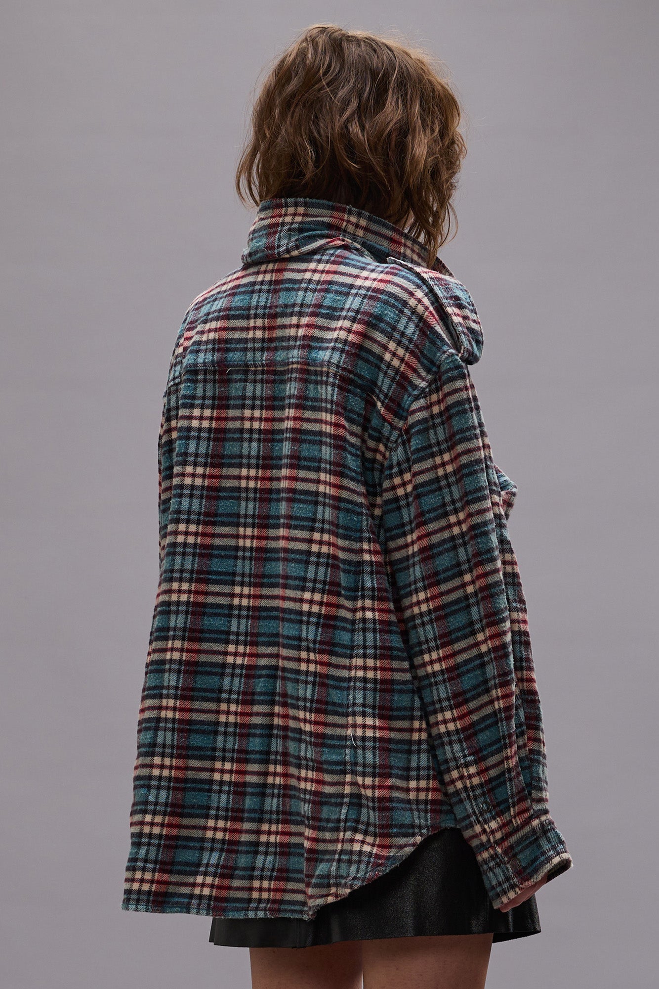 HIGH NECK SHIRT - BLUE PLAID