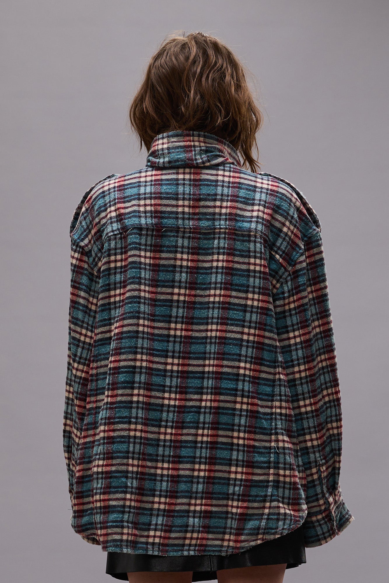 HIGH NECK SHIRT - BLUE PLAID