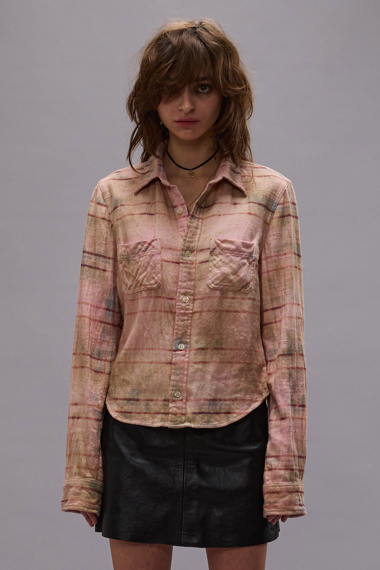 SHRUNKEN WORKSHIRT - PINK OVERDYED PLAID