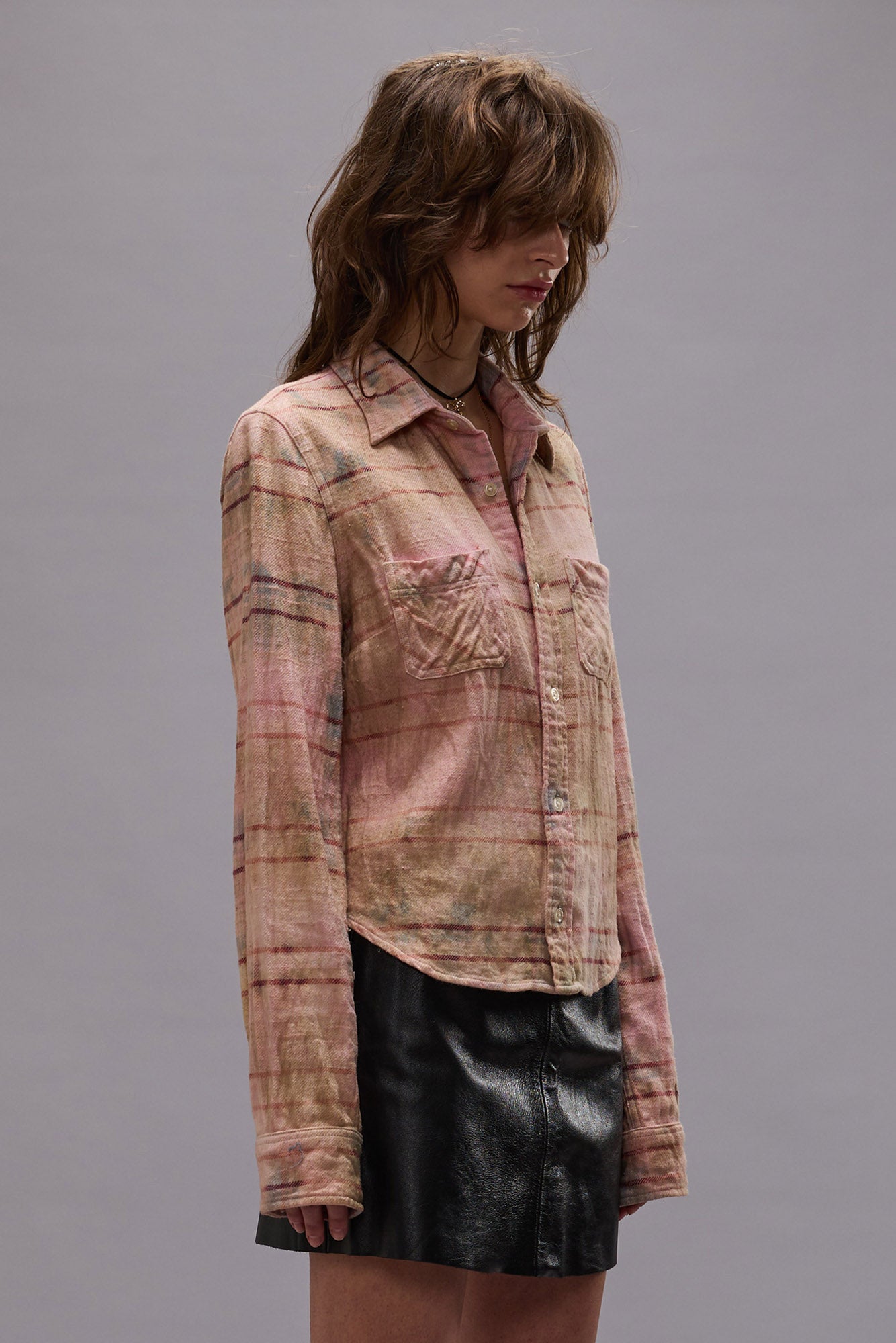 SHRUNKEN WORKSHIRT - PINK OVERDYED PLAID