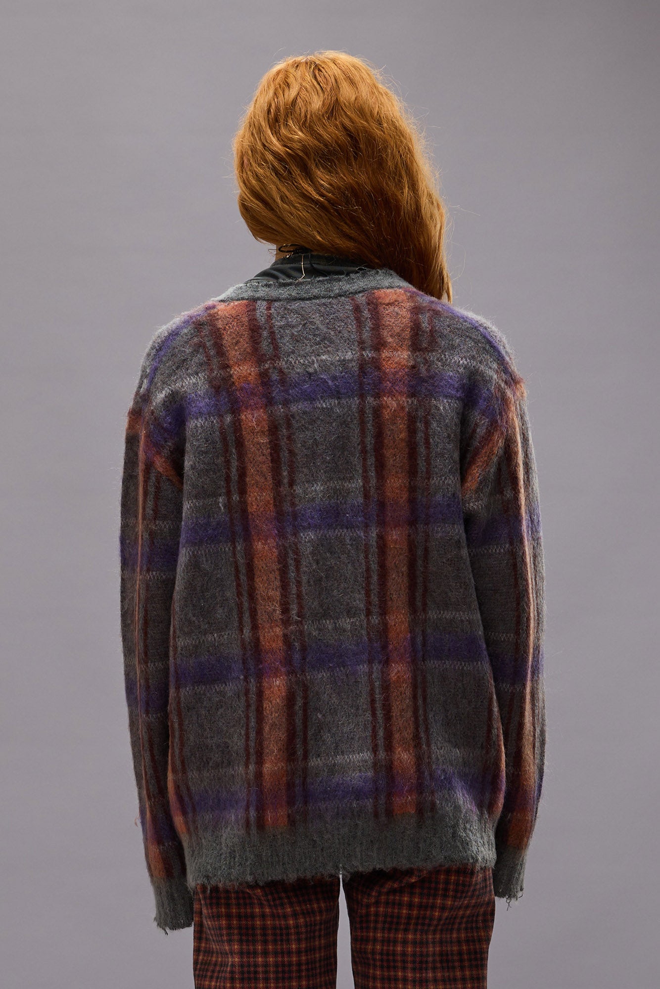 MOHAIR BOYFRIEND CARDIGAN - GREY PLAID