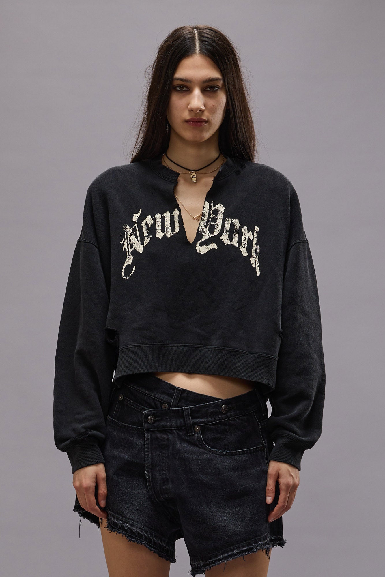 NEW YORK CROPPED CREWNECK - ACID BLACK