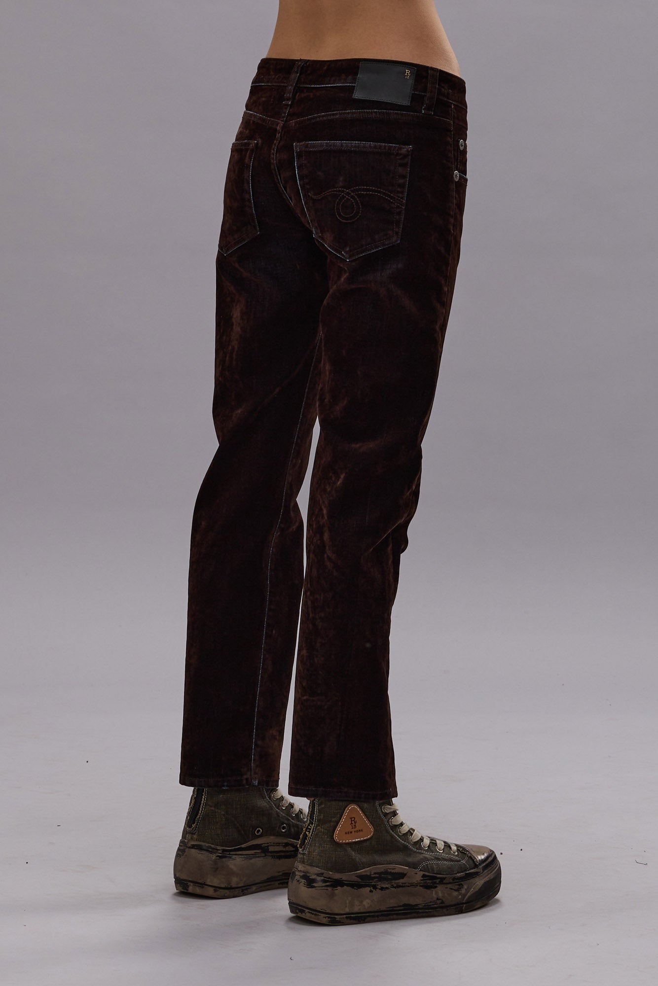 BOY STRAIGHT JEAN - FLOCKED BROWN - R13