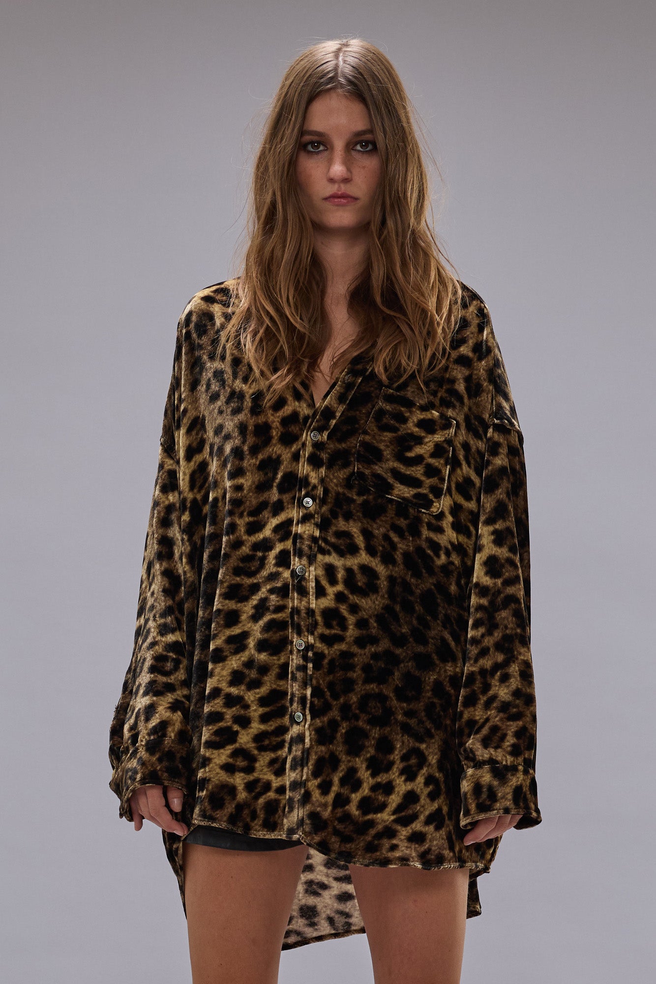 DROP NECK SHIRT - LEOPARD VELVET