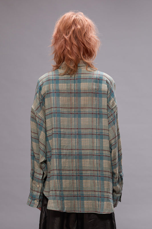 DOUBLE FRONT SHIRT - CREAM/LIGHT BLUE PLAID