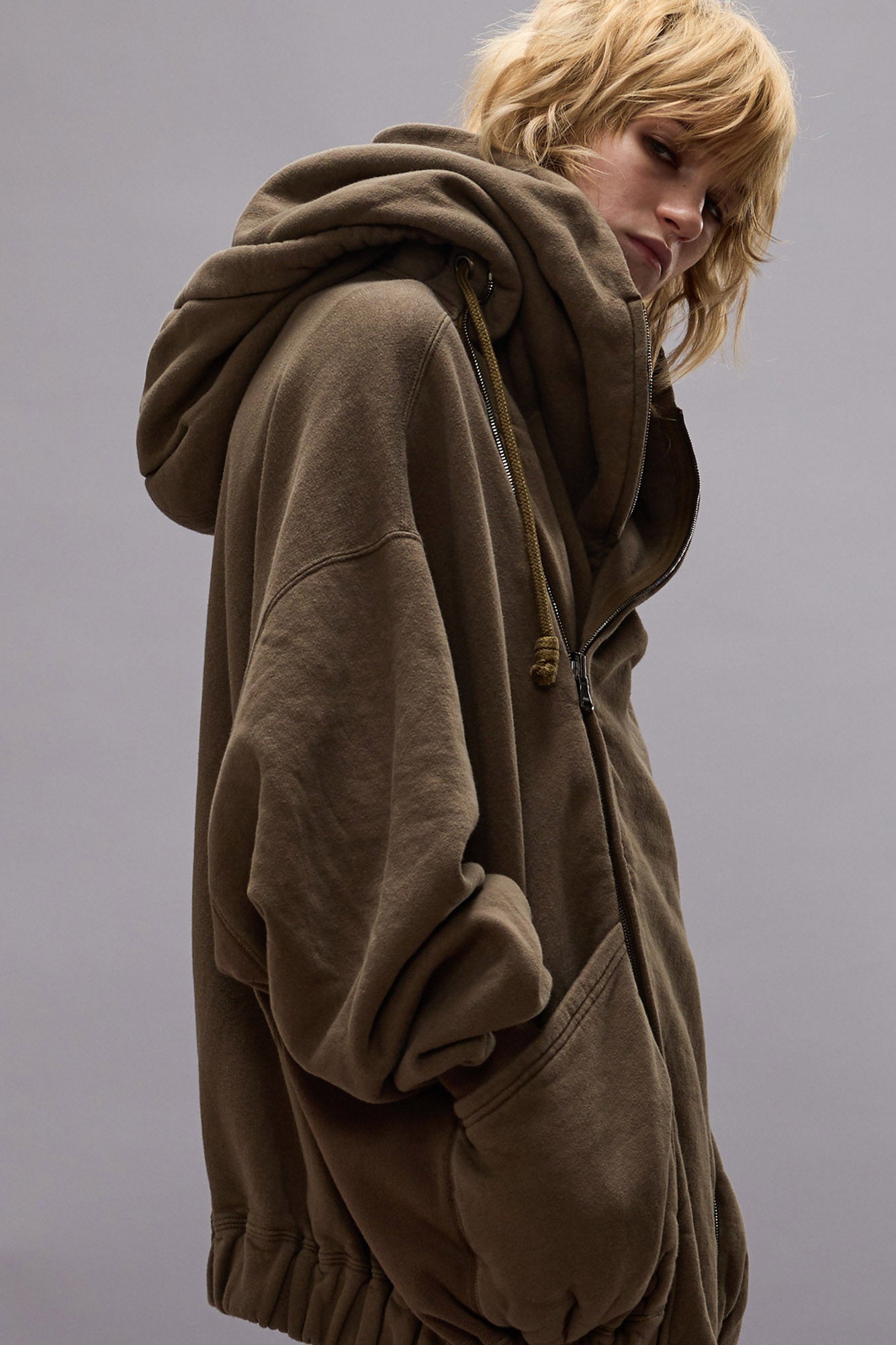 LILLIAN OVERSIZED SWEAT PARKA - OLIVE FLEECE