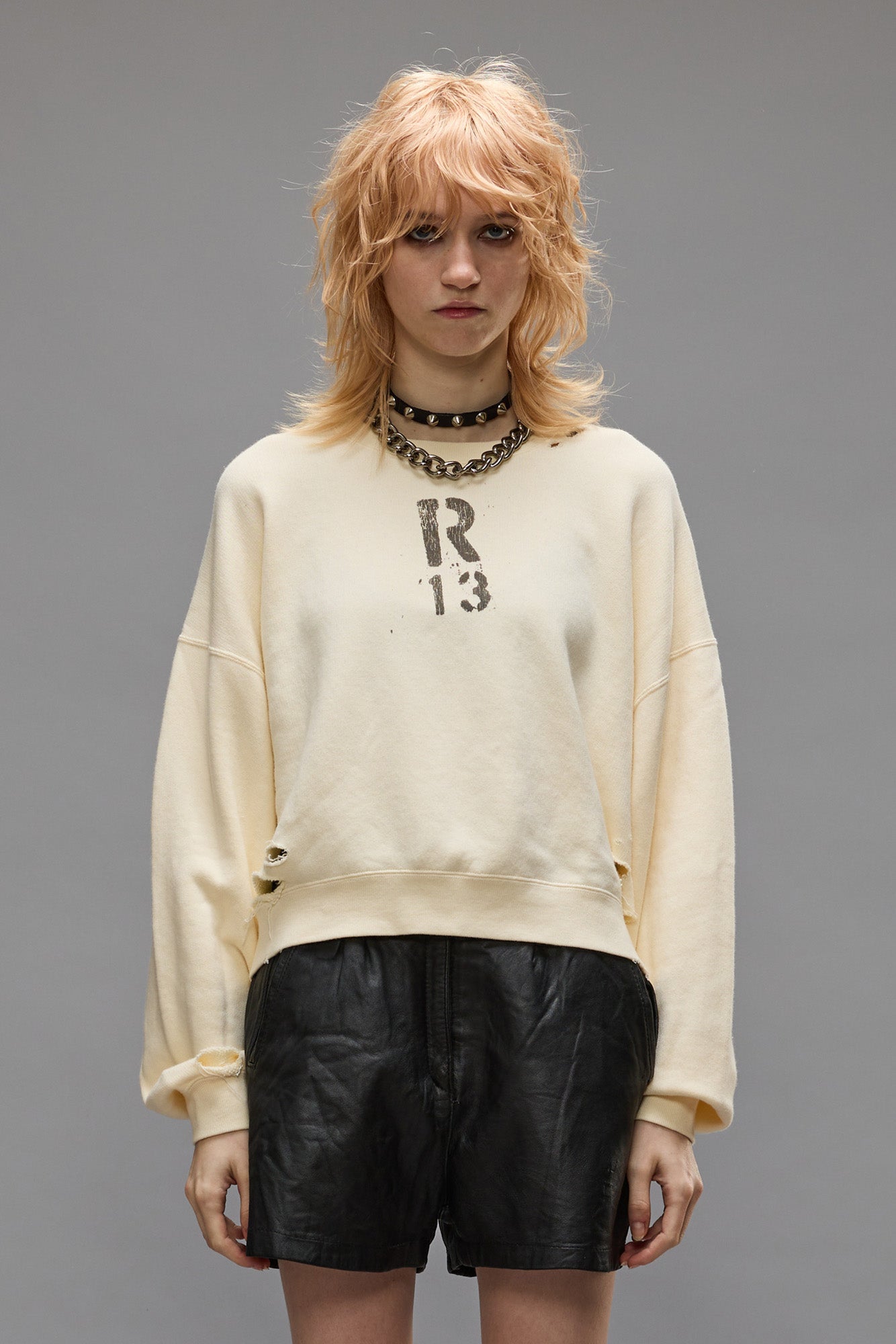 CROPPED R13 CREWNECK SWEATER - NATURAL - R13