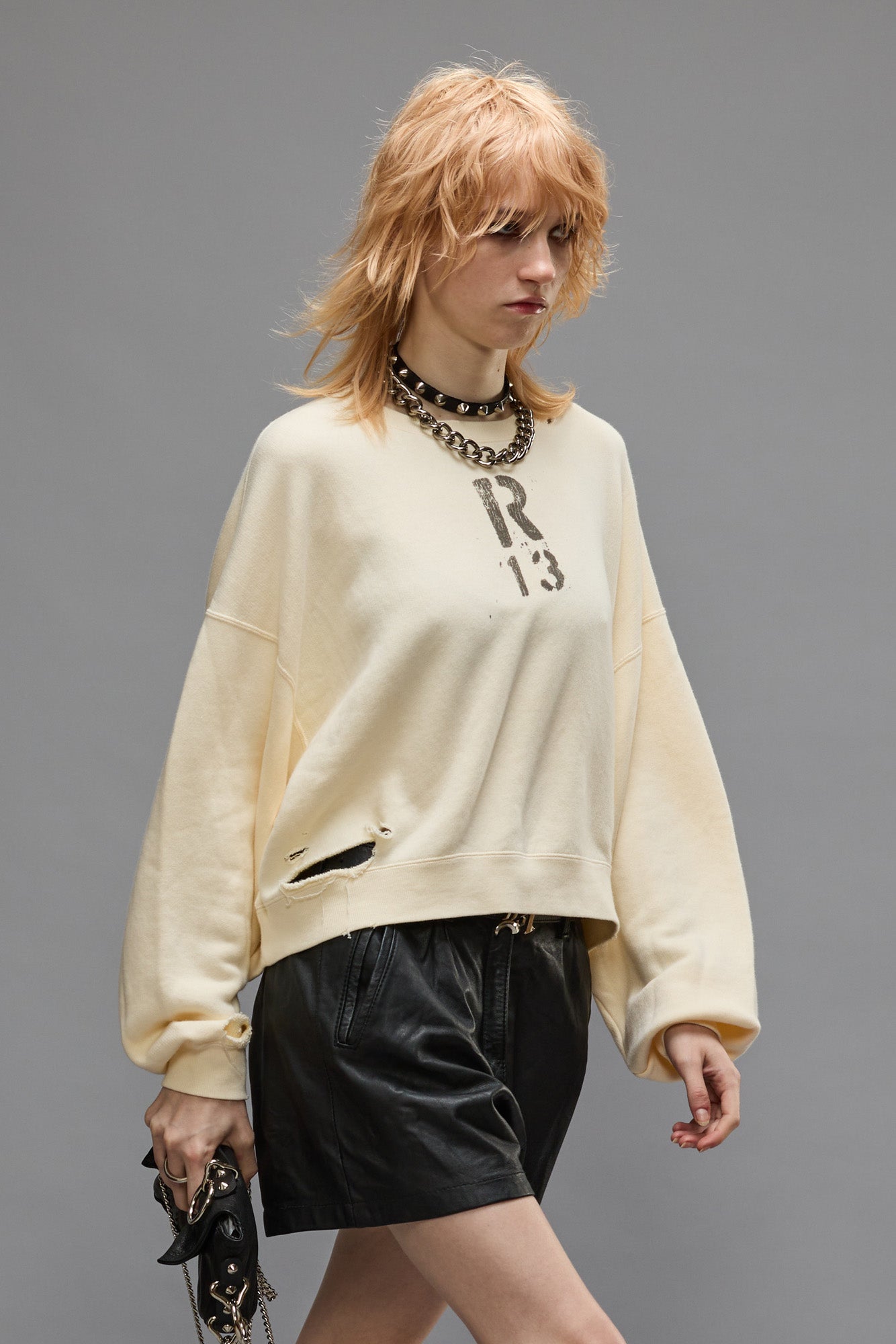 CROPPED R13 CREWNECK SWEATER - NATURAL - R13