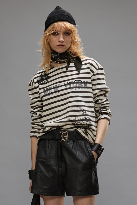 LONG SLEEVE BRETON TEE - BLACK AND WHITE STRIPE - R13