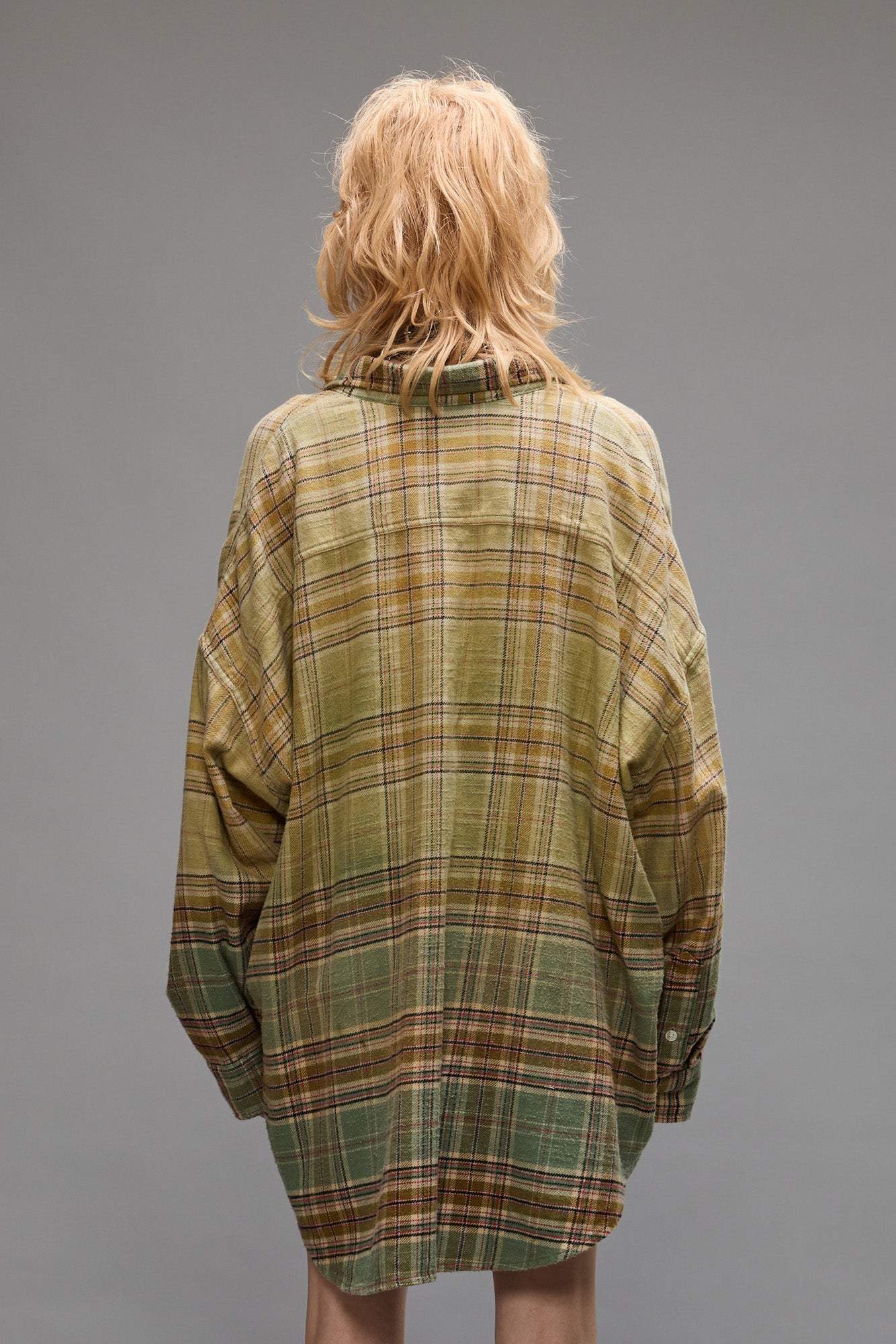 DROP NECK WORKSHIRT - GREEN GRADIENT PLAID - R13