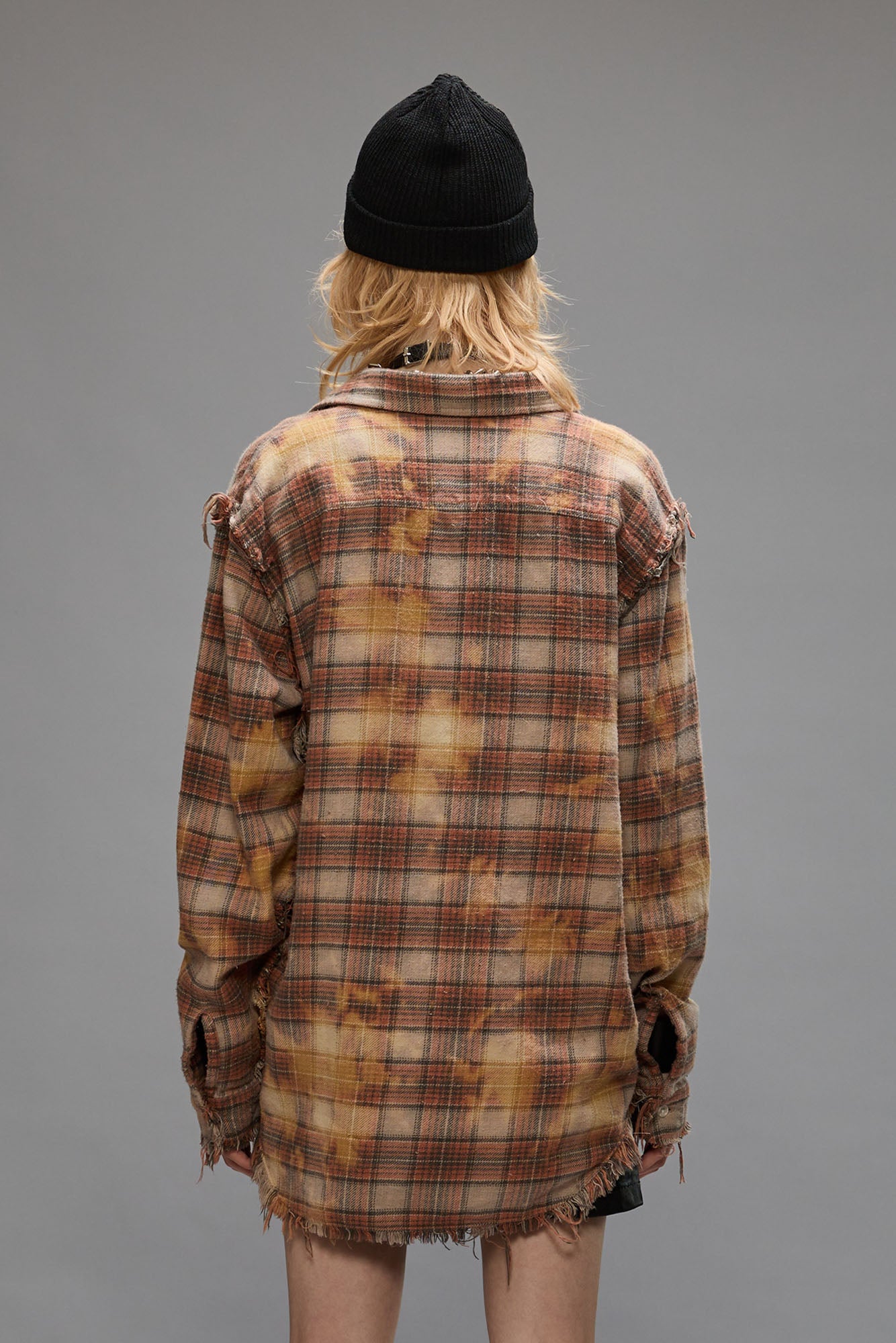 SHREDDED SEAM SHIRT - BLEACHED ORANGE PLAID - R13