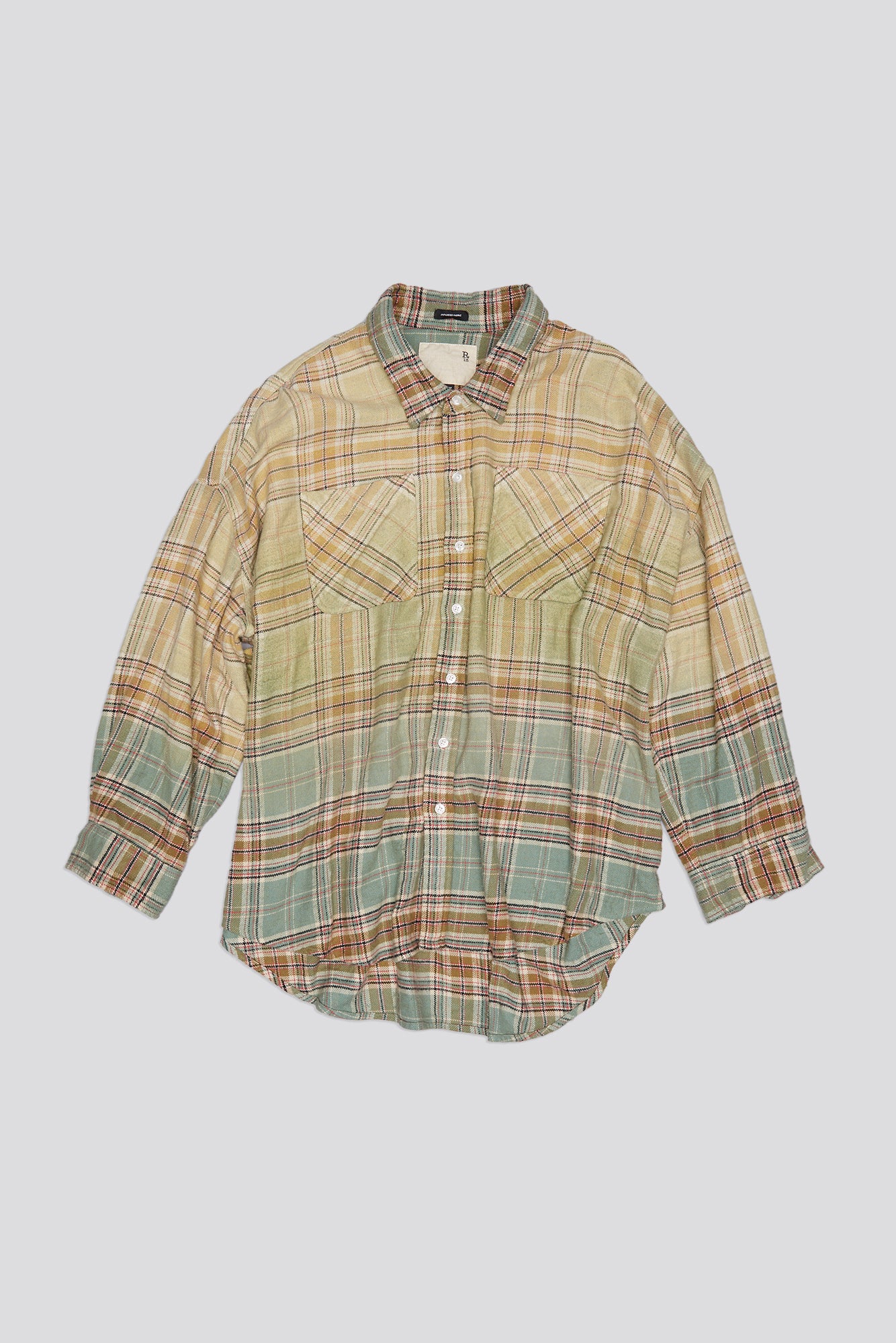 DROP NECK WORKSHIRT - GREEN GRADIENT PLAID - R13