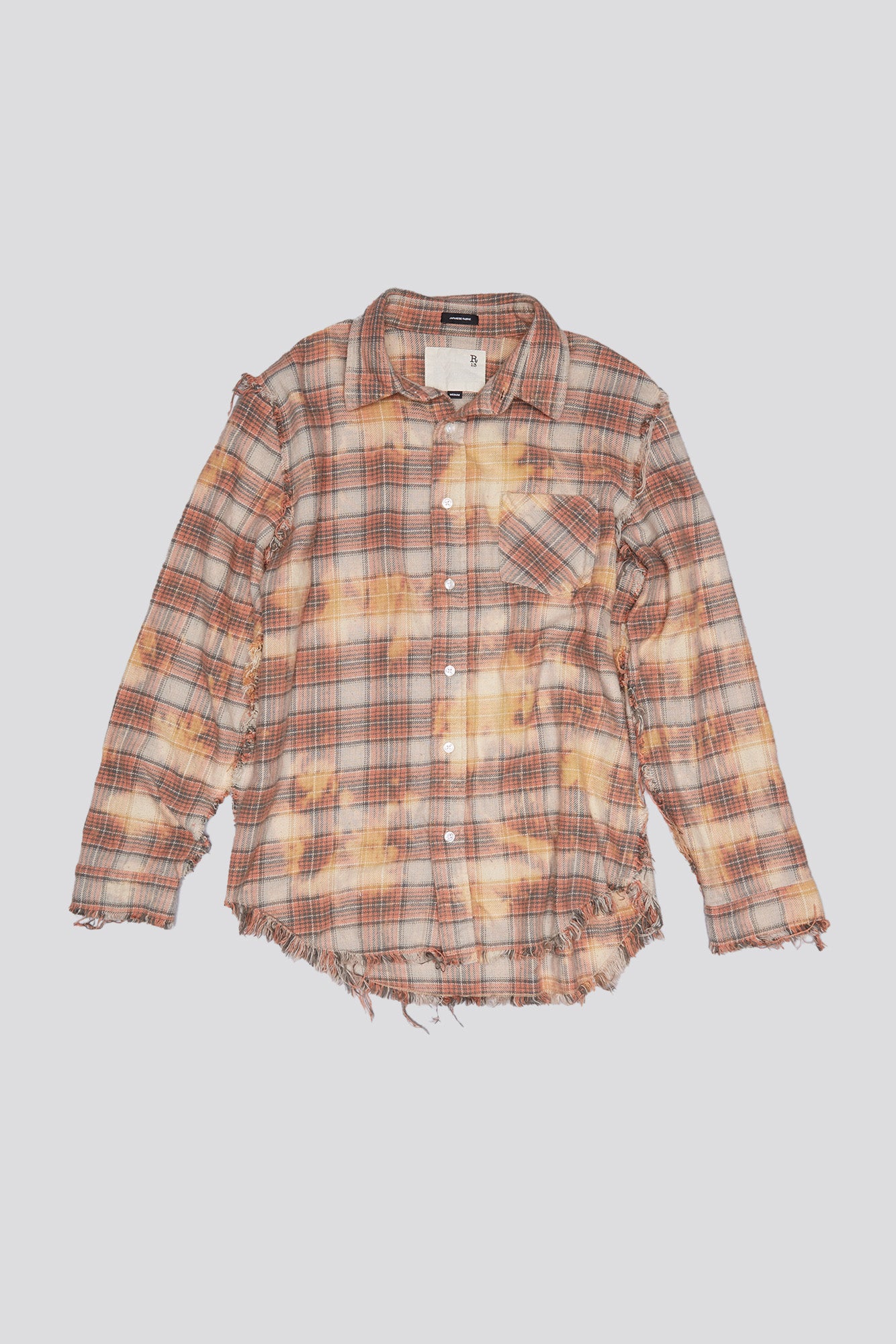 SHREDDED SEAM SHIRT - BLEACHED ORANGE PLAID