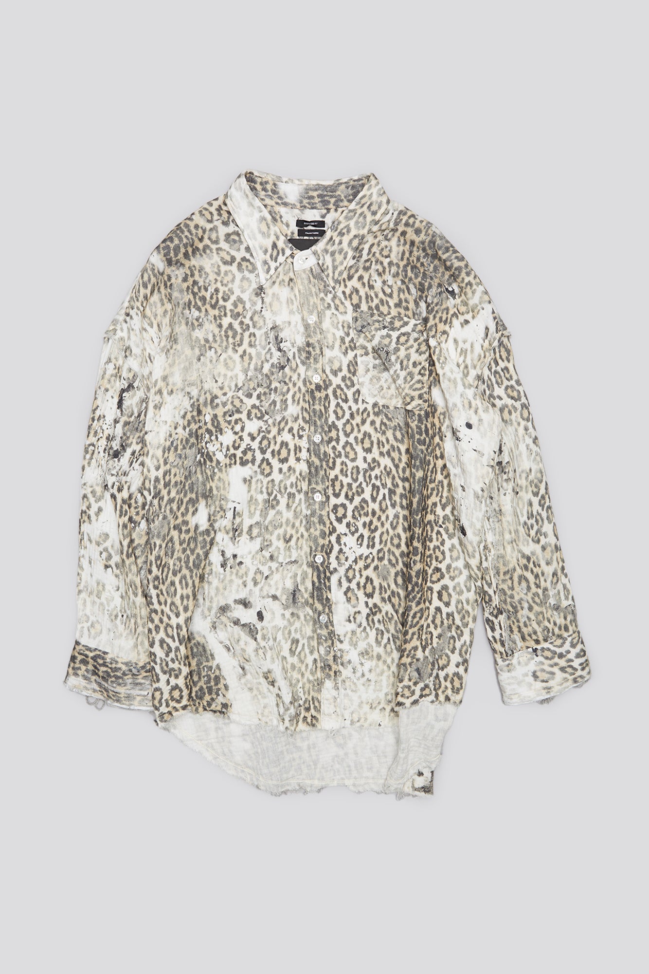 SHREDDED SEAM DROP NECK SHIRT - BLEACHED LEOPARD