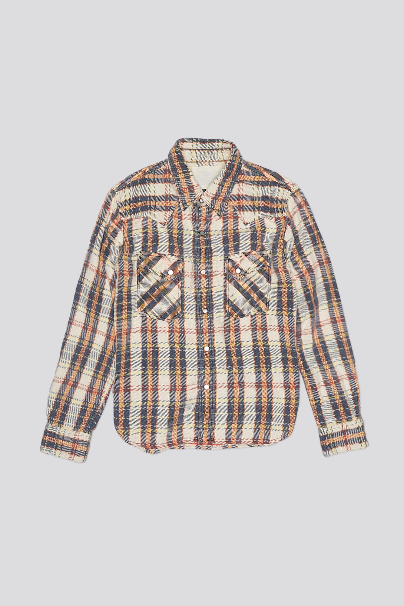 SLIM COWBOY SHIRT - CREAM/GREY/ORANGE PLAID